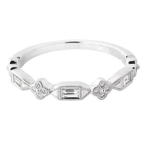 Baguette and Round Cut Diamond Clover Band 60 Percent Around