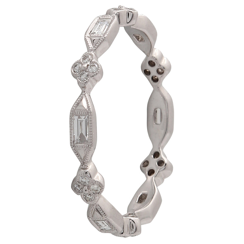 Baguette and Round Cut Diamond Clover Band White Gold Eternity Around