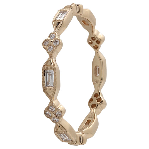 Baguette and Round Cut Diamond Clover Band Yellow Gold Eternity Around