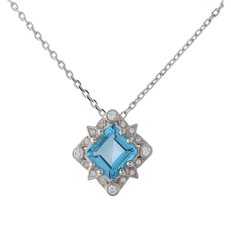 Diamond and Swiss Blue Topaz White Gold Pendant