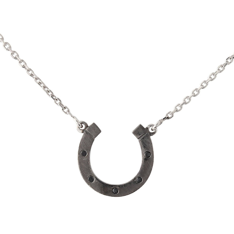 BK Classic Horseshoe Collection Gold Necklace with Black Diamonds