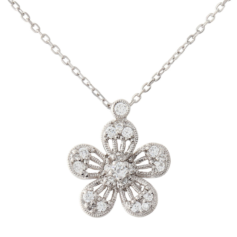 BK Promise Collection White Gold Flower Necklace with White Diamonds