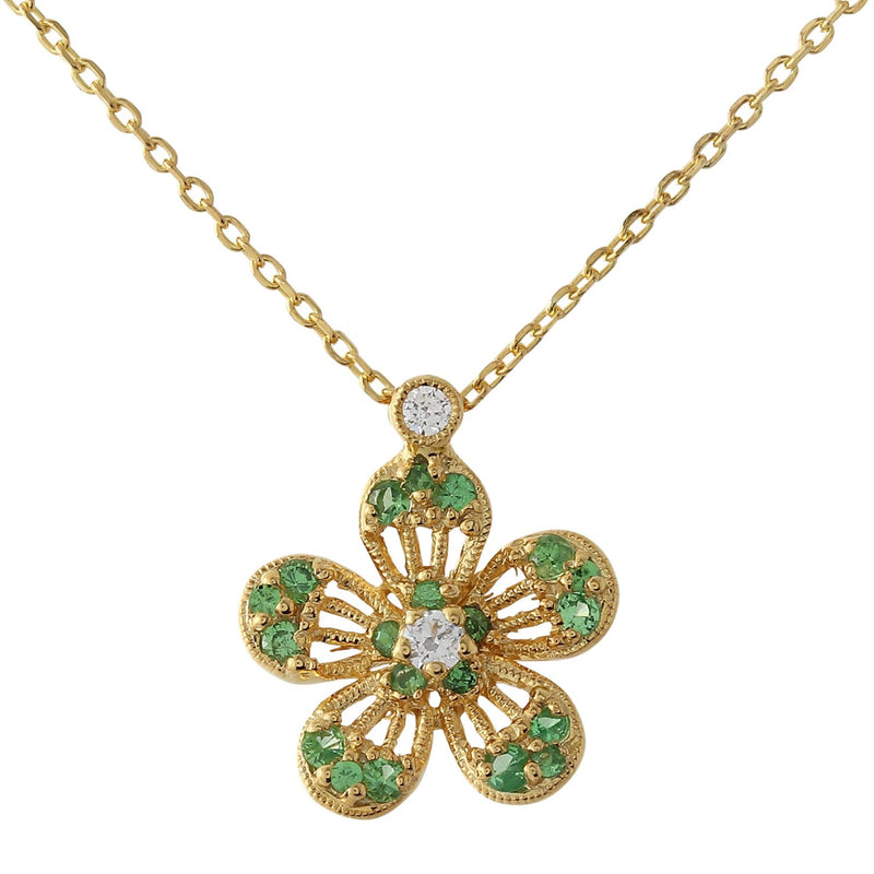 BK Promise Collection Yellow Gold Flower Necklace with Diamonds and Tsavorite