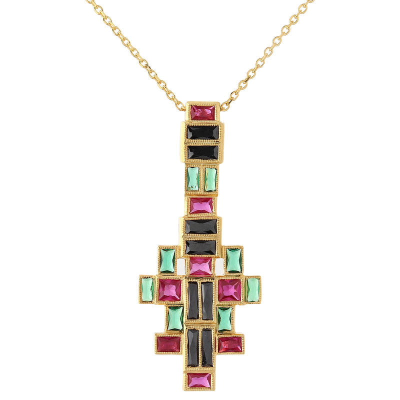 Textile Art Inspired Yellow Gold Necklace with Multi Color Precious Stones