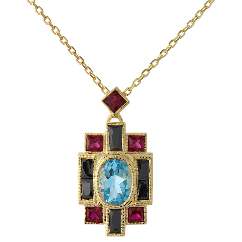 Art Deco Inspired Semi Precious Stones on Yellow Gold Pendant