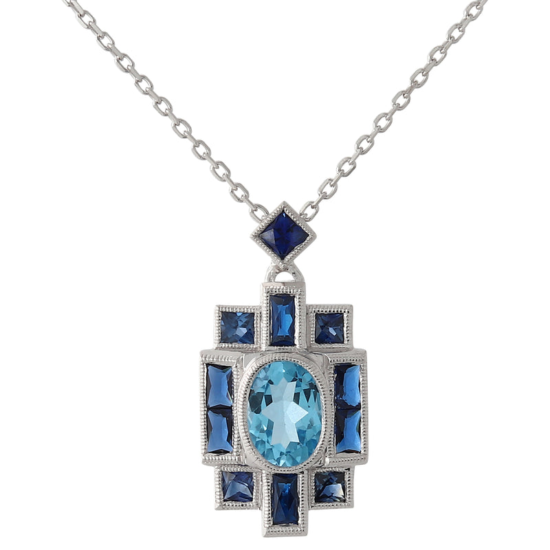 Art Deco Inspired Sapphire on White Gold Pendant