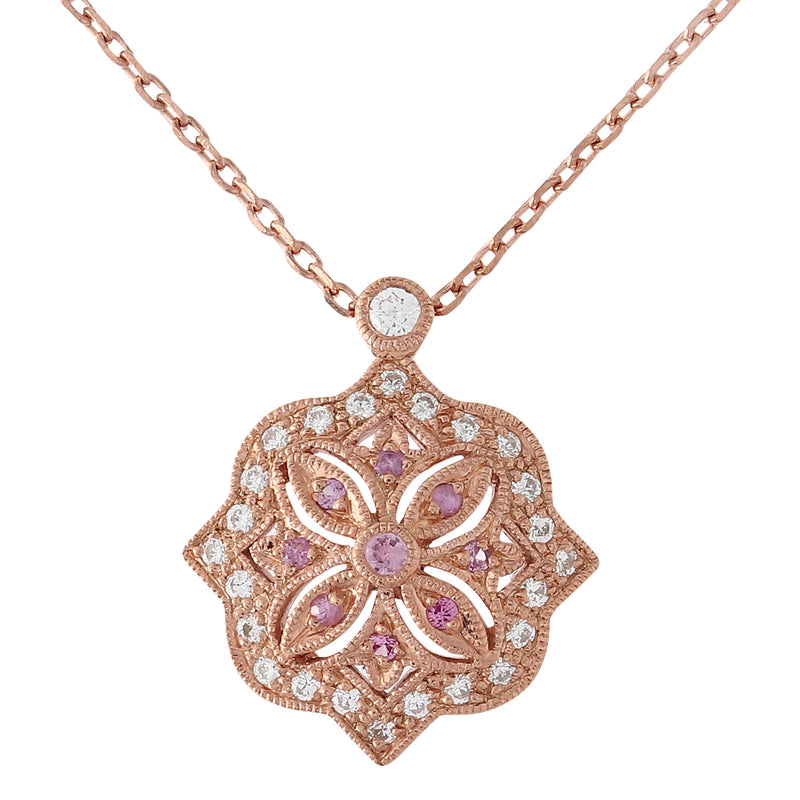 Diamond and Pink Sapphire Rose Gold Pendant