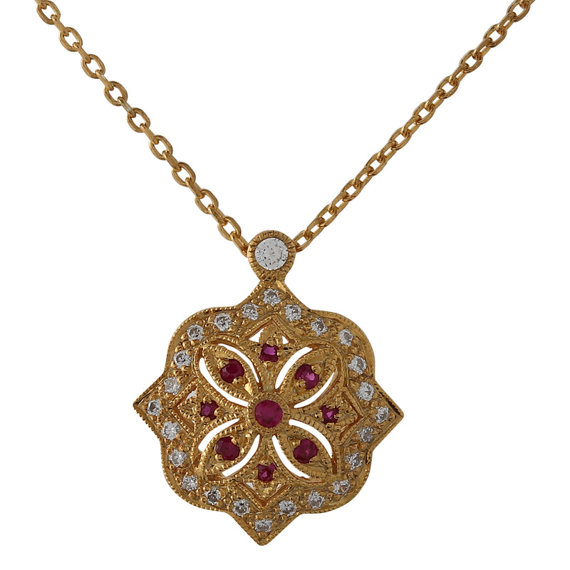 Diamond and Ruby Yellow Gold Pendant