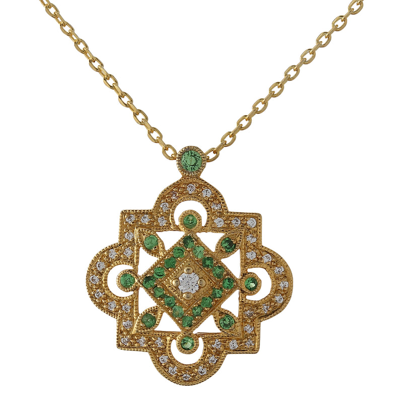 Diamond and Tsavorite Vintage Inspired Yellow Gold Pendant