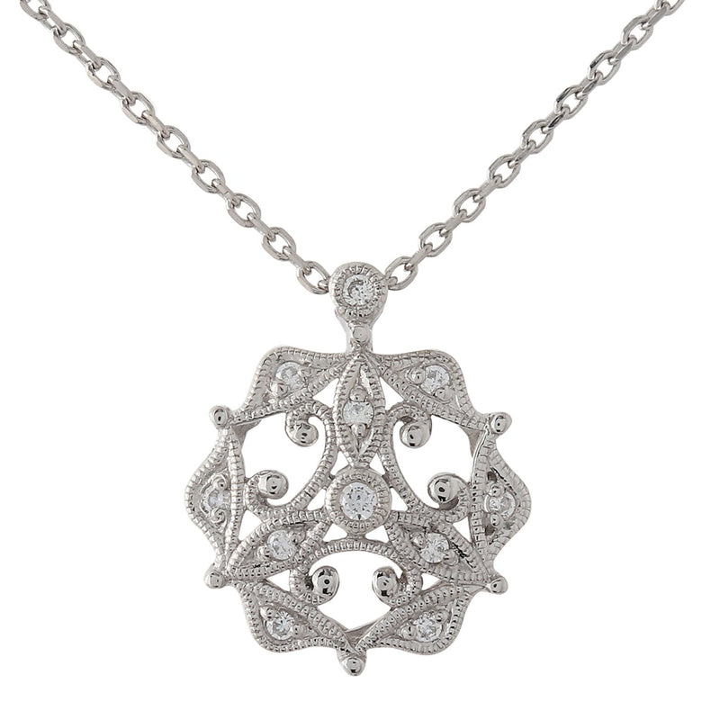 Hexagon Shape All Diamond and White Gold Pendant