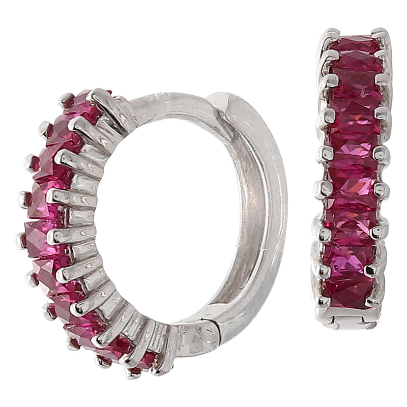 Ruby Baguette on White Gold Hoop Earrings (20 Stone)