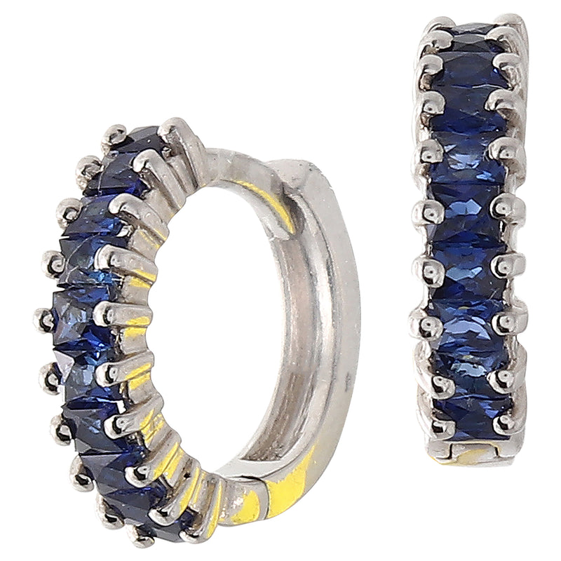 Sapphire Baguette on White Gold Hoop Earrings (20 Stone)