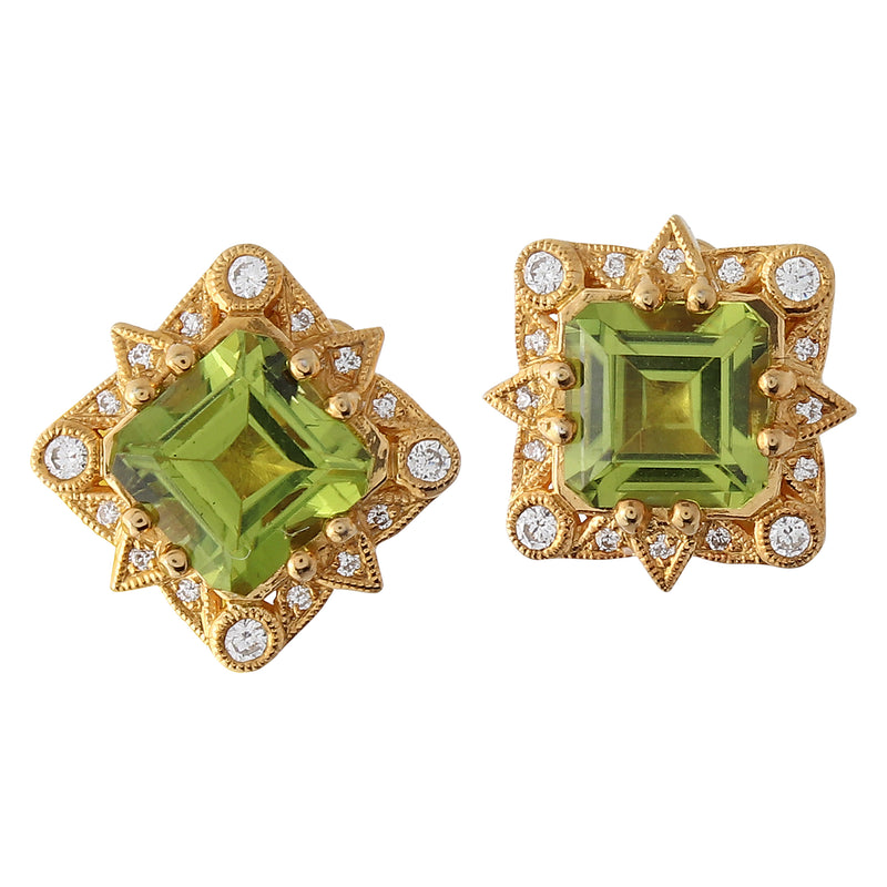 Peridot and Diamond Post-Back Earrings