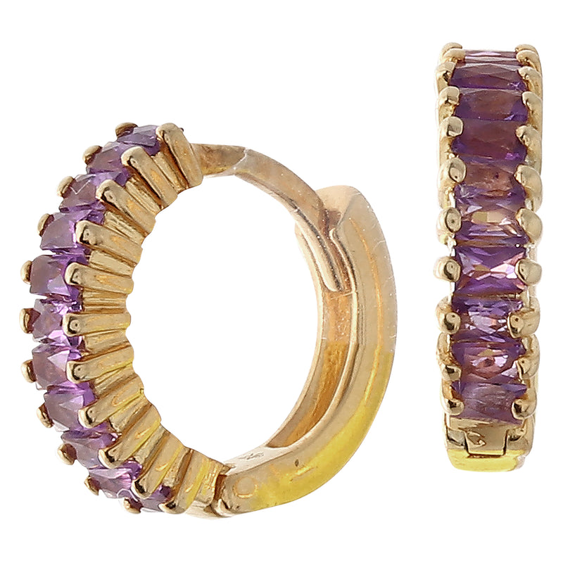 Amethyst Baguette on Yellow Gold Hoop Earrings