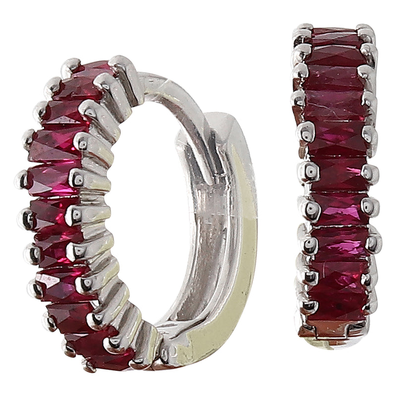 Ruby Baguette on White Gold Hoop Earrings