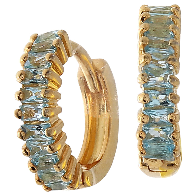 Swiss Blue Topaz Baguette on Yellow Gold Hoop Earrings