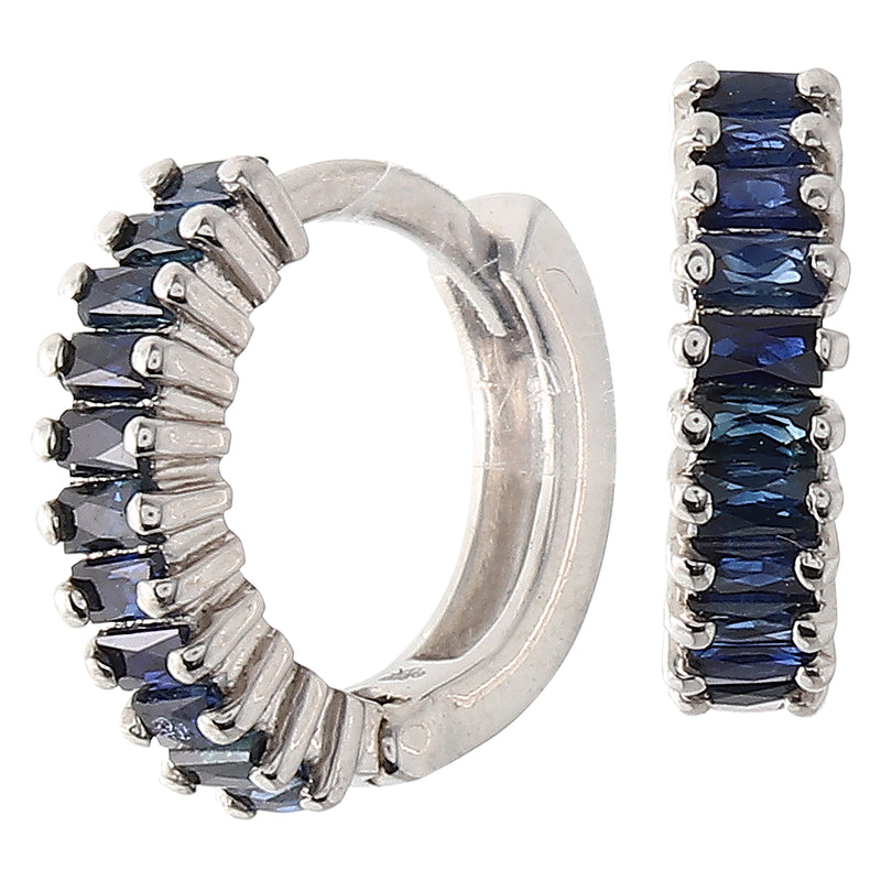 Sapphire Baguette on White Gold Hoop Earrings