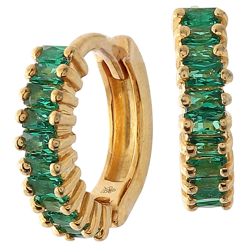 Tsavorite Baguette on Yellow Gold Hoop Earrings