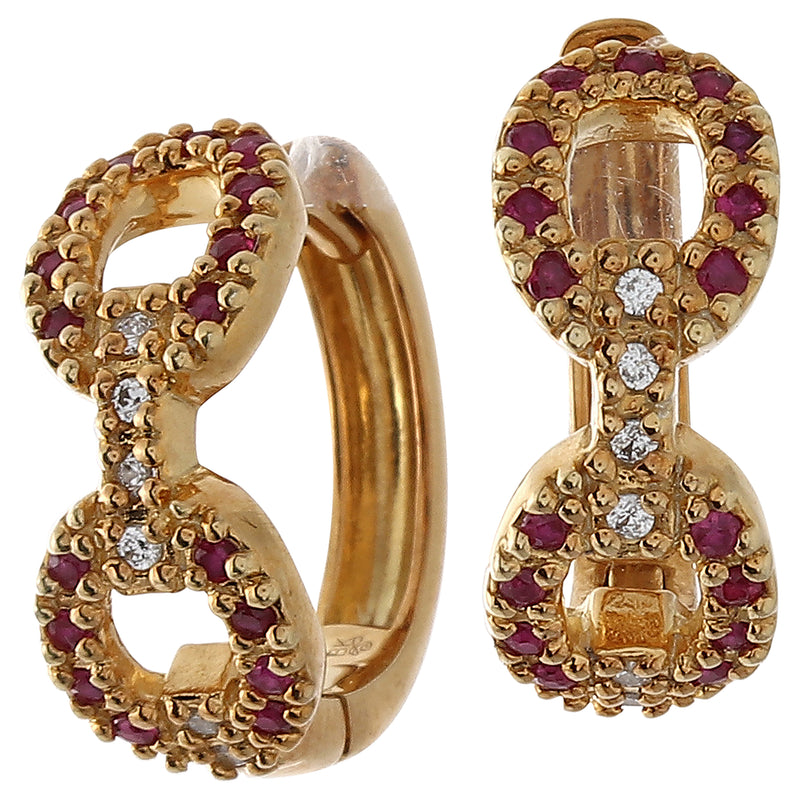 Linked Treasure Collection Diamond and Ruby on Yellow Gold Hoop Earrings