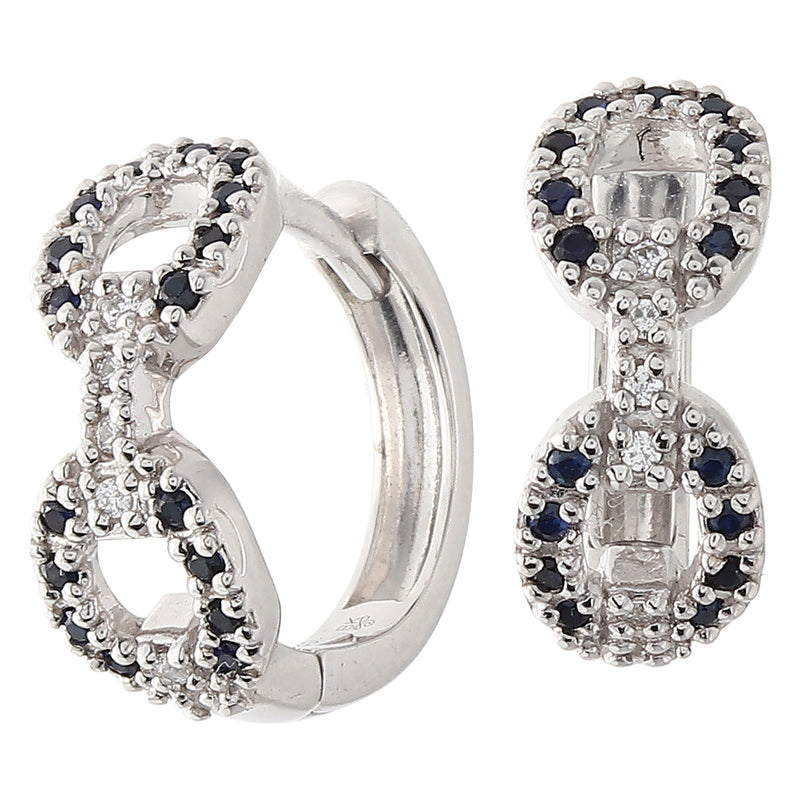 Linked Treasure Collection Diamond and Sapphire on Gold Hoop Earrings