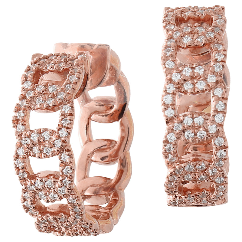 Linked Chain White Diamond on Rose Gold Hoop Earrings