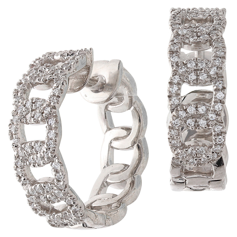 Linked Chain White Diamond on White Gold Hoop Earrings