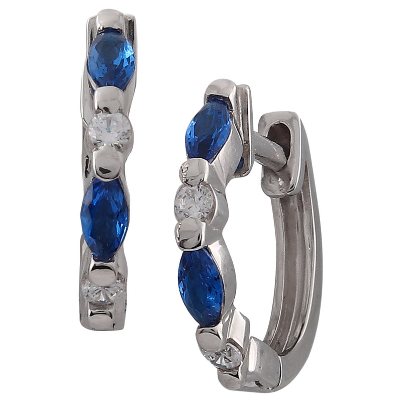 Sapphire Marquise and Round Diamond on White Gold Hoop Earrings