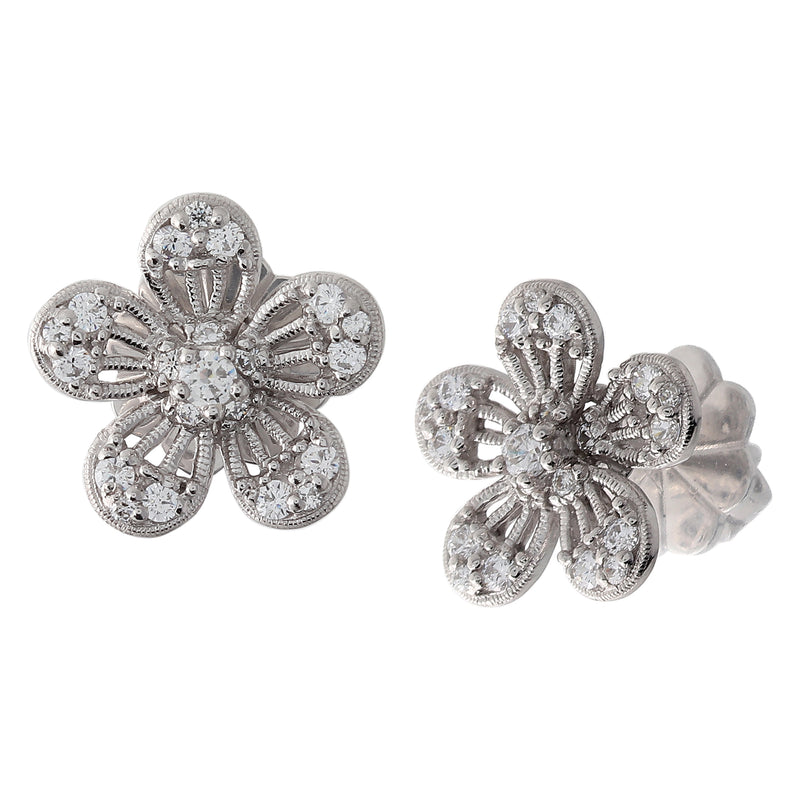 BK Promise Collection White Gold Flower Earrings with White Diamonds