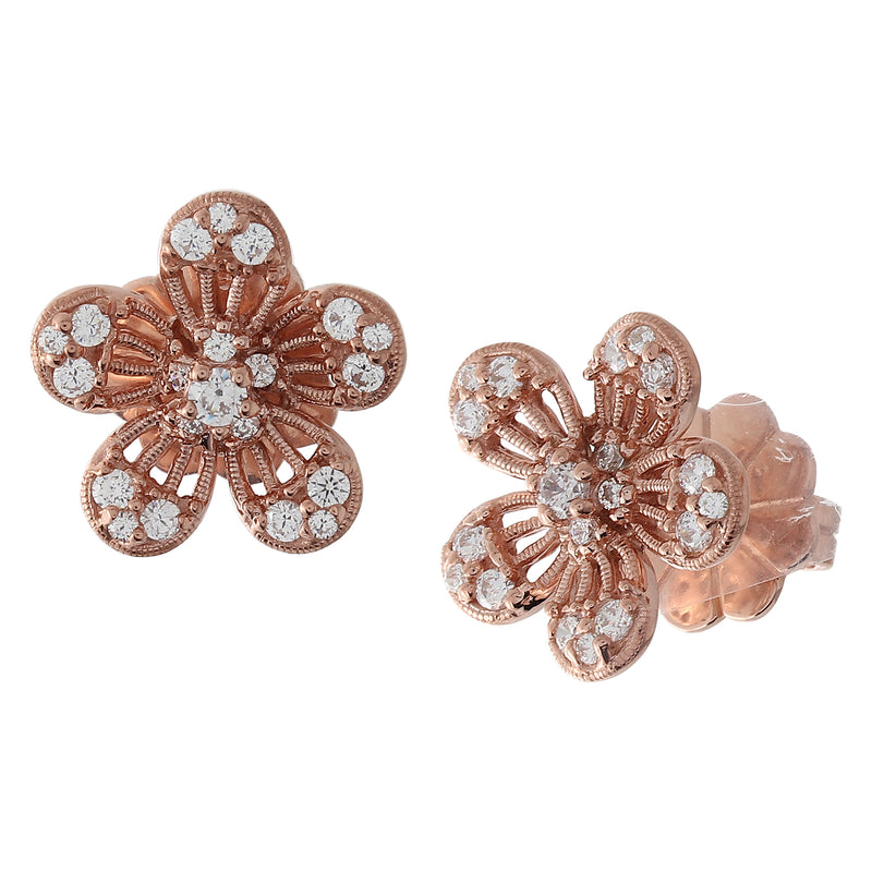 BK Promise Collection Rose Gold Flower Earrings with White Diamonds