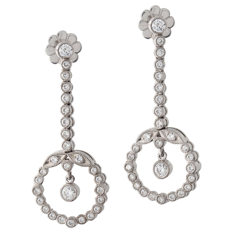 Vintage Inspired Long Diamond Bezel Drop Post-back Earrings