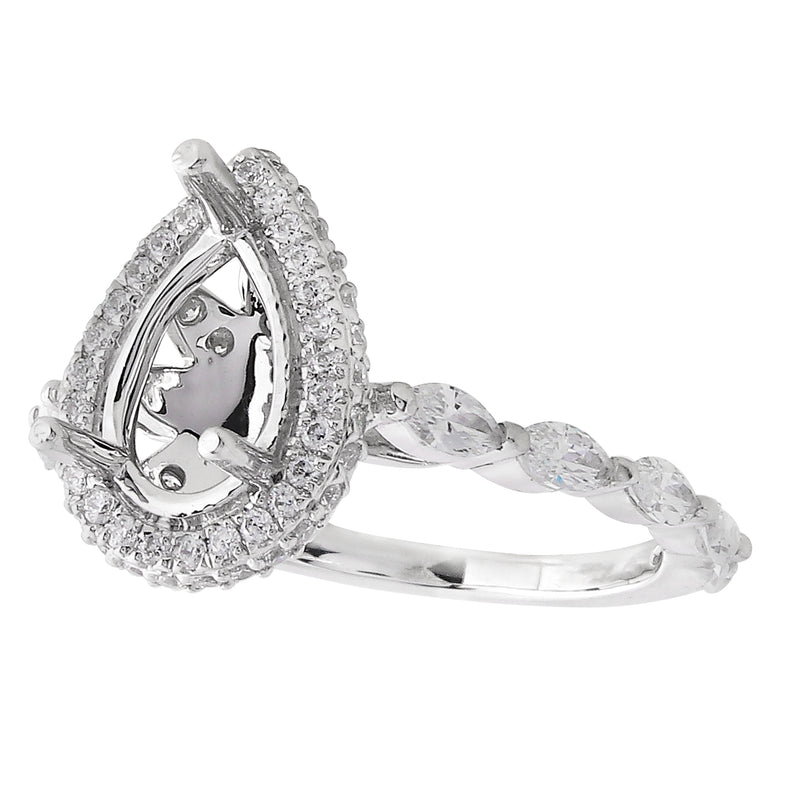 Pear Shaped Halo Diamond Mount Ring with White Diamond Marquise side