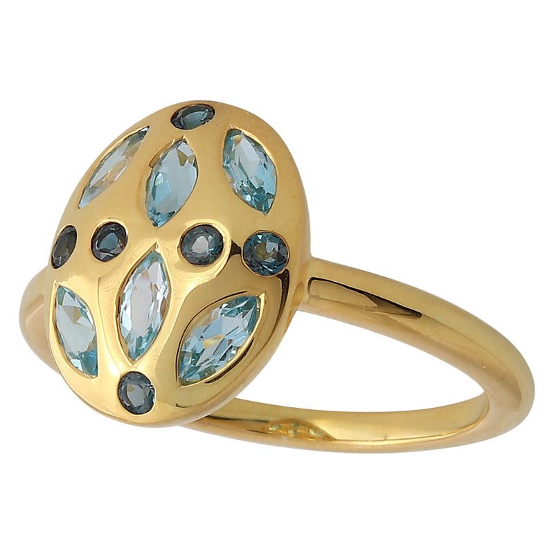 Kimberlite Inspired Yellow Gold Swiss Blue Topaz & London Blue Topaz Ring