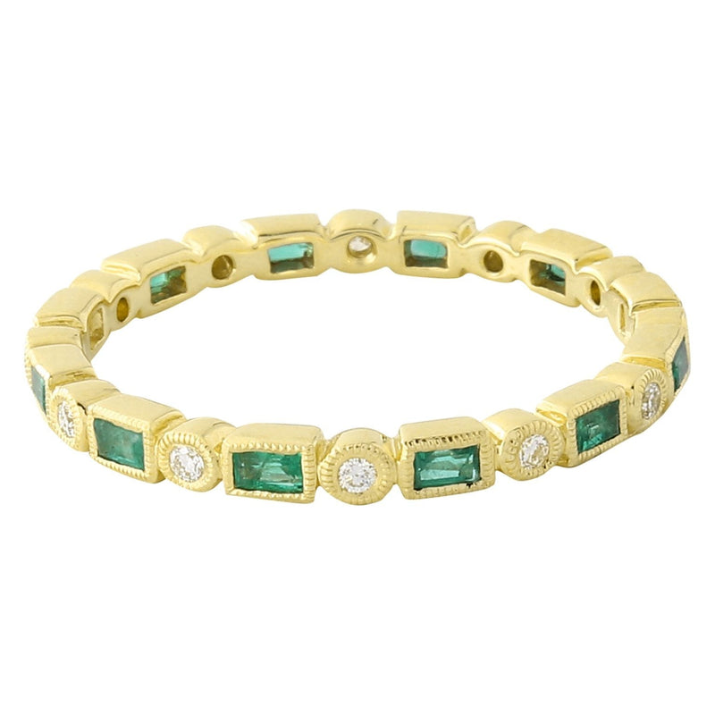 Bezel Set Emerald and Diamond Eternity Band